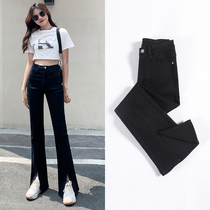 Spring and Autumn 2021 New slim slim Micro-split pants high-waisted black summer jeans womens thin models