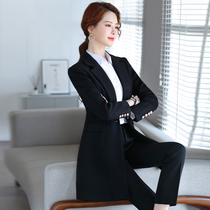Professional woolen suit jacket womens winter thickened black self-cultivation temperament waist woolen coat set two-piece set