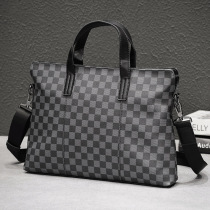 Hong Kong Genuine Leather Male Style Business Bag Handbag Briefcase Cross Section Single Shoulder Bag Inclined Satchel Backpack Plaid