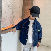 2022 new boy denim shirt with long sleeve blouses great boy Han version spring clothing for children in spring and autumn lining clothes