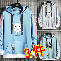 National tide mens long-sleeved t-shirt 2021 autumn new cartoon hooded sweater men loose teen autumn top