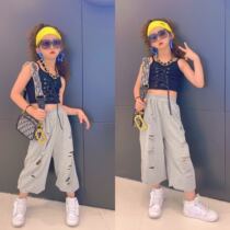 Custom girls baby Summer cotton cross lace-up vest Hip-hop jazz dance Umbilical high waist slim vest tide
