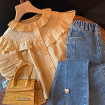 Girl shirt children 2022 new spring dolls collar Long sleeves blouses womens baby foreign air Korean version of the collar shirt