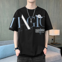 Port Wind T-shirt Man Short Sleeve Loose Tide Letter Print Flowers Clothes Summer Thin style Body Shirt Tide Cards Half Sleeves