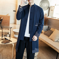 Tang suit male Chinese style mens windbreaker mens long tea art Zen clothing Hanfu retro style gown suit