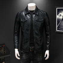 Mens leather jacket Haining autumn and winter winter plus velvet padded high-end sheep leather locomotive jacket soft jacket