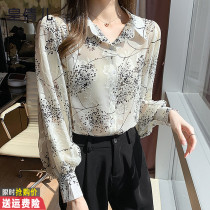 French print shirt womens long sleeve 2021 autumn new fashion foreign style top female retro Hong Kong flavor shirt tide