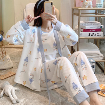 Air cotton moon clothes autumn and winter cotton postpartum 10 months thick warm breast-feeding pregnant womens pajamas three sets 11