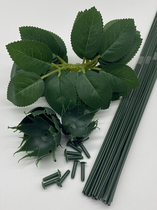 Handmade diy flower and leaf material flower stem fake flower art self-made flower weaving simulation rose hook flower green flower leaf