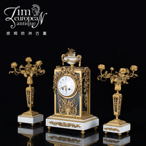 Tim European antique antiquities French Louis XVI style copper gilded Carrara marble clock