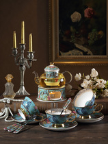 Dream Blue pastoral style English afternoon tea ceramic glass flower tea set candle heating teapot with filter