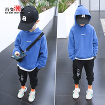 Boys vests 2021 new autumn and winter Children base shirt autumn hooded top children handsome plus velvet childrens clothing
