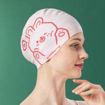 South Korea cartoon cute original silicone swimming cap female hot spring professional increase long hair waterproof ear protection without strangulation