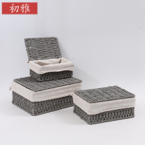 Rattan storage basket straw with cover storage basket fabric sundries snacks key basket extra large dirty clothes basket