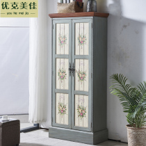 American double-door shoe cabinet wardrobe door hall Uan Guan Cabinet Retro with mirror storage containing large capacity European-style bedroom cupboard