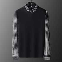 Fake two shirt collar sweater men spring and autumn 2021 new autumn Korean slim trend striped knitted coat
