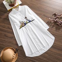  Pregnant womens shirts maternity clothes autumn suits autumn cotton 2021 medium-length long-sleeved tops spring and autumn loose shirts