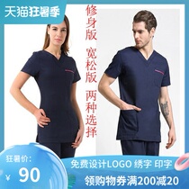 Original design European and American cotton hand washing clothes Nurse clothes Doctor clothes Oral overalls Beauty clothes White coat V-neck