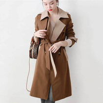 British style double-breasted womens windbreaker 2021 autumn and winter New waist lace up fashionable small man long coat
