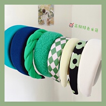 Vintage green hairband maiden autumn winter wide-brimmed plush yellow hairband Korea premium sense high skull top sponge headband
