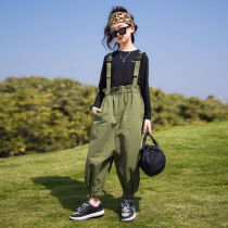 Girls Net red suit spring suit 2021 new children Korean version of Little Girl spring foreign style backbelt pants two-piece tide