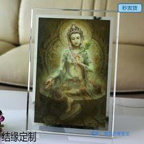 Customized green portraits of Guanyin incarnation photo paper plastic seal Dunhuang exquisite Buddha painting Thangka Tantric table