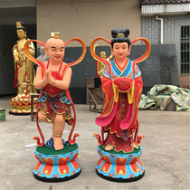 New products on the shelves Resin FRP statue Temple Buddha statue 1 meter 1 ancient color boy and girl painted golden boy and jade girl