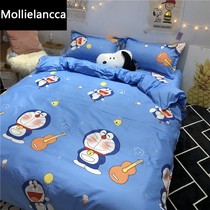 Cartoon Doraemon childrens four-piece set Blue fat robot cat quilt cover Student dormitory bedding three-piece set