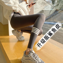 Shark skin leggings women wear spring and autumn gray tight winter high waist slimming pressure Belly Yoga Barbie pants