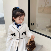 Girls spring and autumn jacket Childrens thin windbreaker Autumn baby Korean version of the Foreign style bow medium-long small suit Foreign style