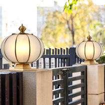 Solar Courtyard Lamp full copper outdoor waterproof column head light to pick up electricity Countryside Villa Walls Large Doorway Pillar Lights