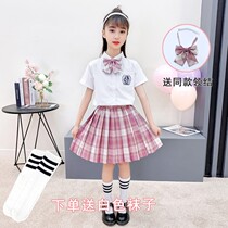 JK uniform skirt Girls full set of Western style summer clothes Childrens pleated skirt suit two-piece big child primary school student college style
