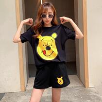 Parent-child short-sleeved T-shirt Net red cartoon T-shirt summer loose tide girl boy solid color cotton child casual set