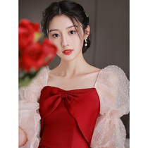 Small sub-toast bridal summer wine red wedding gown wedding gown dress lady senior sense engagement dress shades