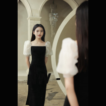 Black French dress Everyday summer evening dress Skirt Female banquet temperament Light luxury Niche high-end can usually be worn in summer