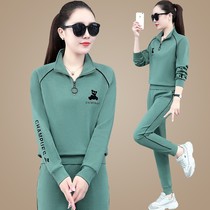 Sports set women spring and autumn 2021 New Age fashion Korean version of stand collar sweater loose casual two-piece set