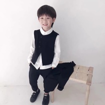 SmileGG childrens suit white shirt vest boys and girls suit suit dress college style trousers formal suit