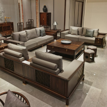 New Chinese style sofa mortise and tenon Chinese style sofa light luxury large villa retro furniture custom black gold wood combination