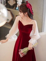 Big code toast to brides to be slim 2021 new velvet long sleeves Fat mm Engagement Gown Dress Dress Normally Wear