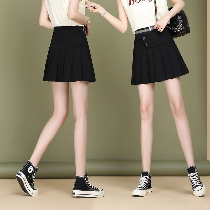 Pleated skirt women 2021 spring and autumn new high-waisted thin-skinned loose-waisted a-word skirt fashion black skirt