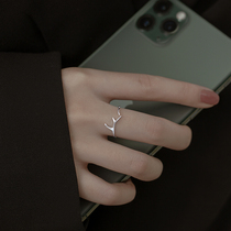 Sterling silver antler ring female fashion personality simple cold wind opening index finger ring niche design ins tide