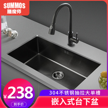 Black nano 304 stainless steel sink single tank Lower Basin kitchen embedded sink sink sink sink