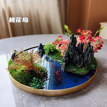 Hotel room turntable landscape decoration Zen round dining table bonsai miniature landscape artificial crafts table setting South Wind
