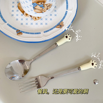 Spoon tableware Fork chopsticks set Household Korean ins wind household 304 stainless steel cartoon cute portable