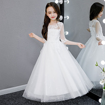 Children and Girls High-end dinner piano performance spring white dress Princess dress dress flower girl show host