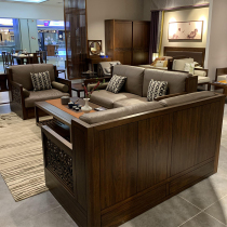 New Chinese style sofa modern Chinese style hotel villa solid wood leather art sofa combination Zen model room homestay furniture