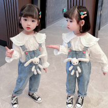 2021 Spring and Autumn new belt pants girls casual pants Children Fashion jeans Women baby shirt top