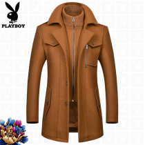 Playboy cashmere windbreaker mens mid-length business casual top thick autumn and winter middle-aged mens woolen jacket