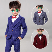 Boy Suit 2020 Spring and Autumn New Flower Boy English Style Dress Children Handsome Korean Plaid Three Piece