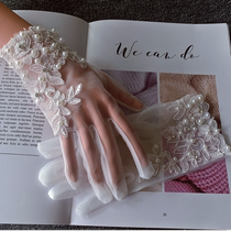 New mesh gloves short white female Bride wedding photo studio photo studio photo wedding yarn accessories handmade beads